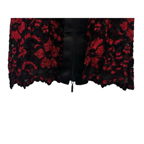 Vintage Cache Red Black Lace Zip Up Blouse Floral Vampire Goth Dark Romantic : S - Picture 9 of 14